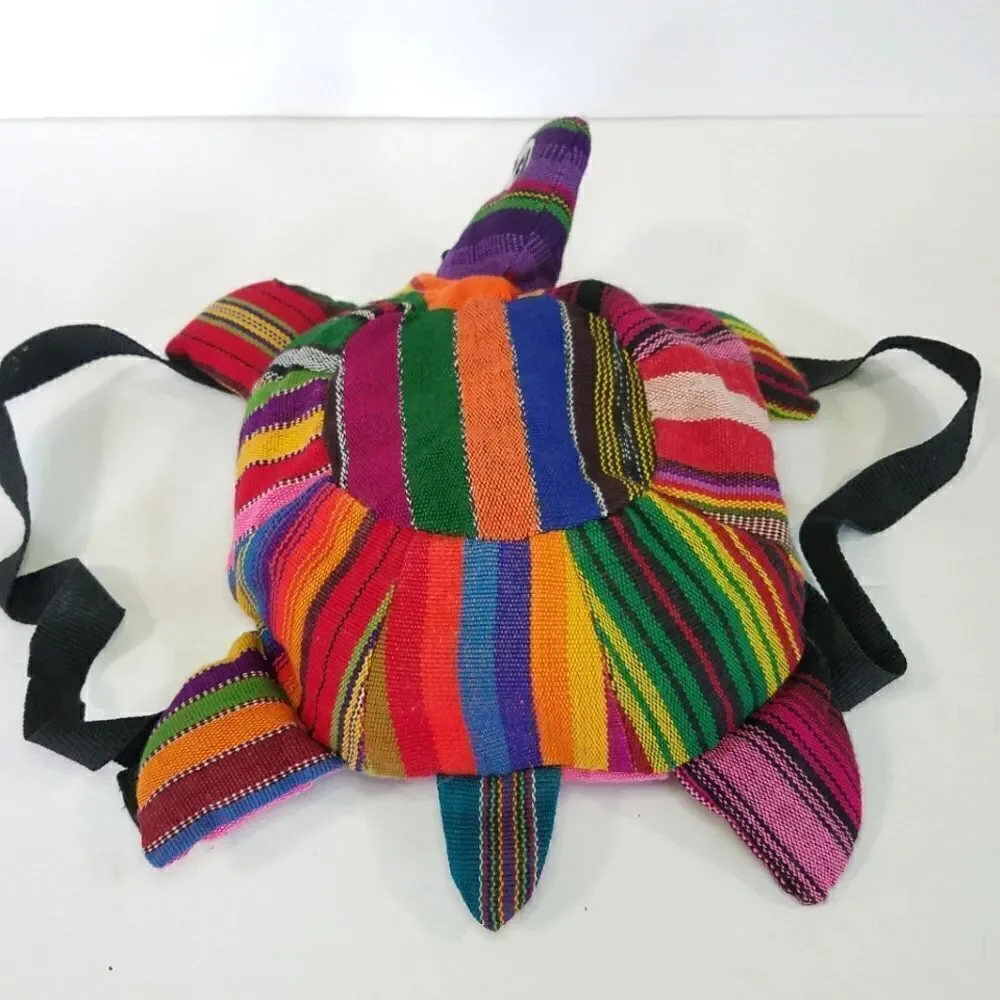 Hand Made Woven Guatemalan Kids Colorful Turtle Backpack Rucksack Mini Bag